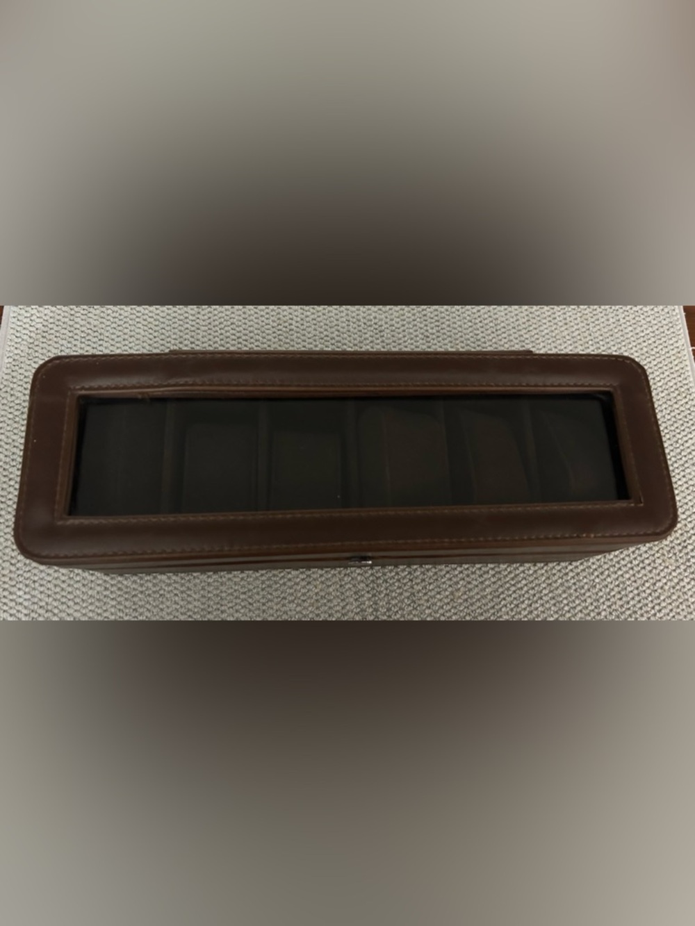 Brown Leather 6 Watch Display Case/ Storage Box Clear Glass Top 6 Watch Pillows